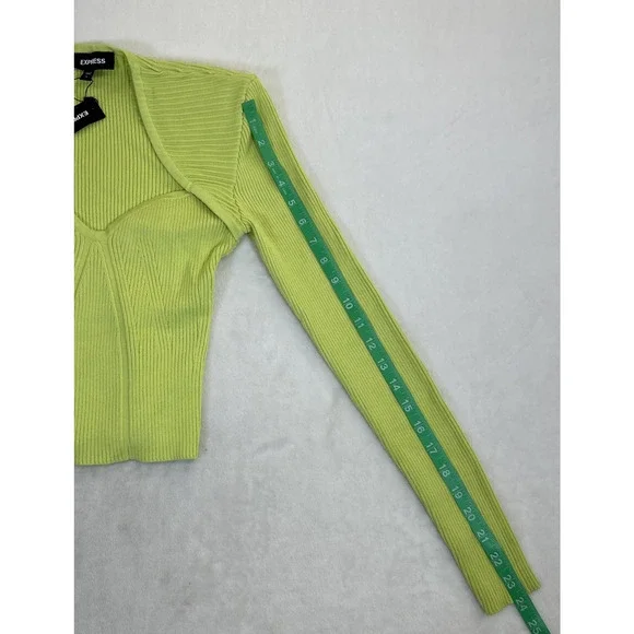NEW Express NWT $98 Women’s Long Sleeve Crop Top Size S Lime Green Stretch Chrty - Picture 9 of 11